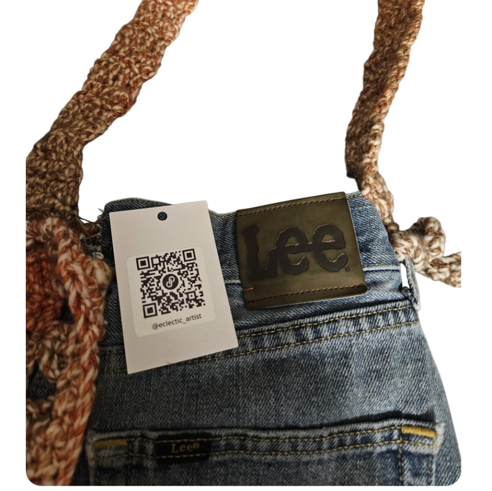 Handmade Halloween Upcycled Jean Crochet Crossbody Bag  Eco-Friendly Fall Purse - Picture 3 of 17